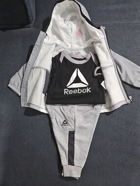 0-3 Month Reebok 3 Peice Track Suit Black White Gray
